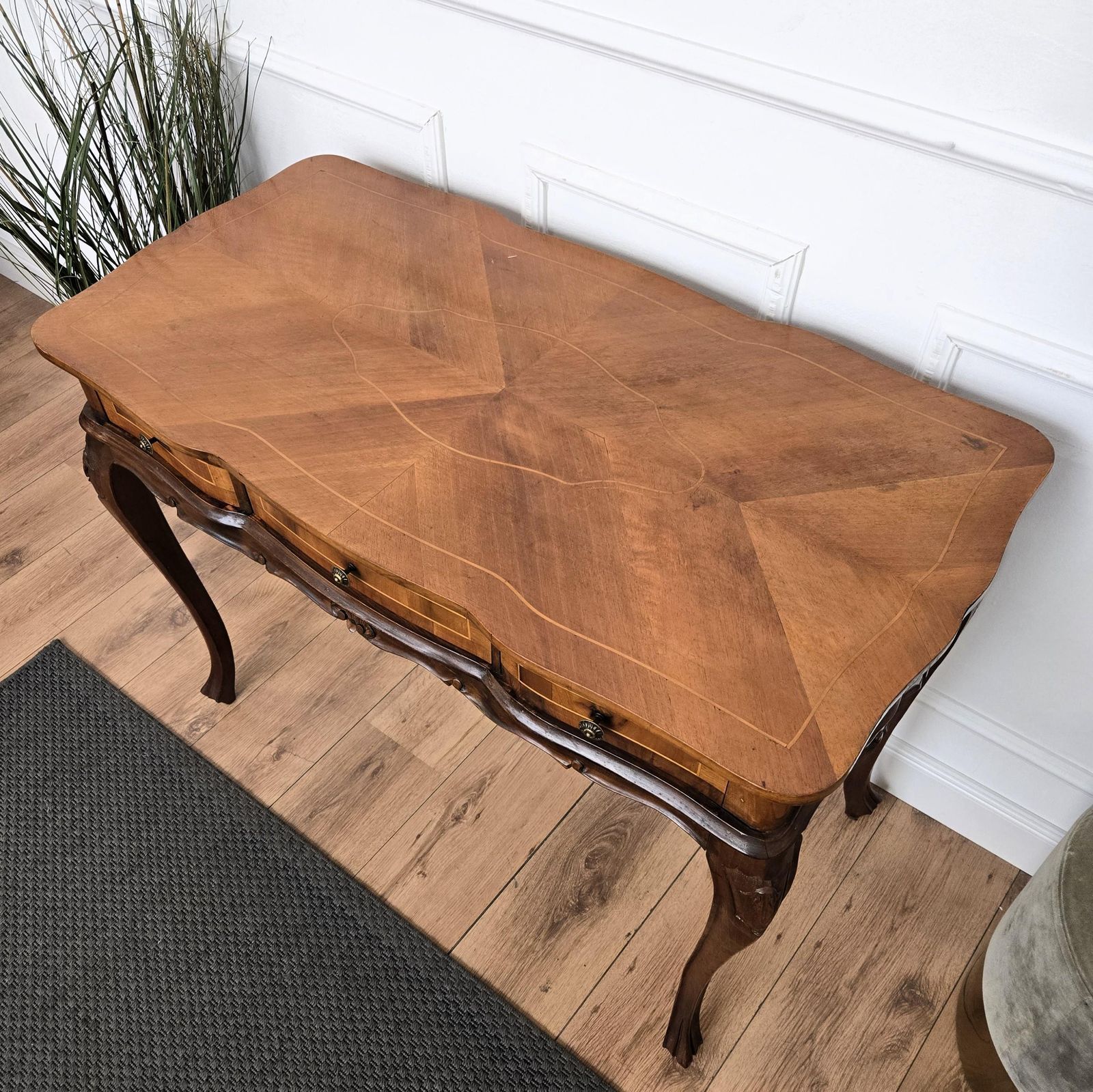 Antique Italian Kidney Shaped Inlay Walnut Burl Wood Writing Desk Table photo buy