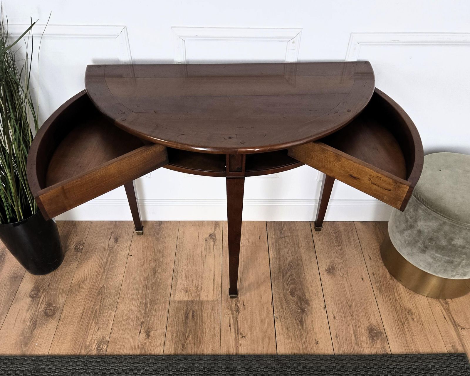 Mid Century Italian Wood Demi Lune Wall Console Side Table With Hidden Drawers photo buy