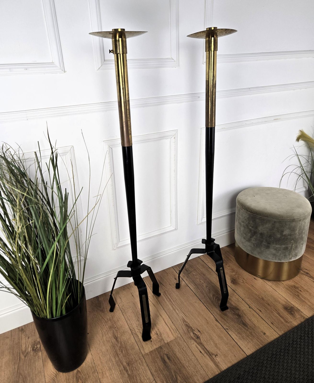 Pair Of Italian Mid Century Modern Deco Tall Floor Candle Holders photo for sale