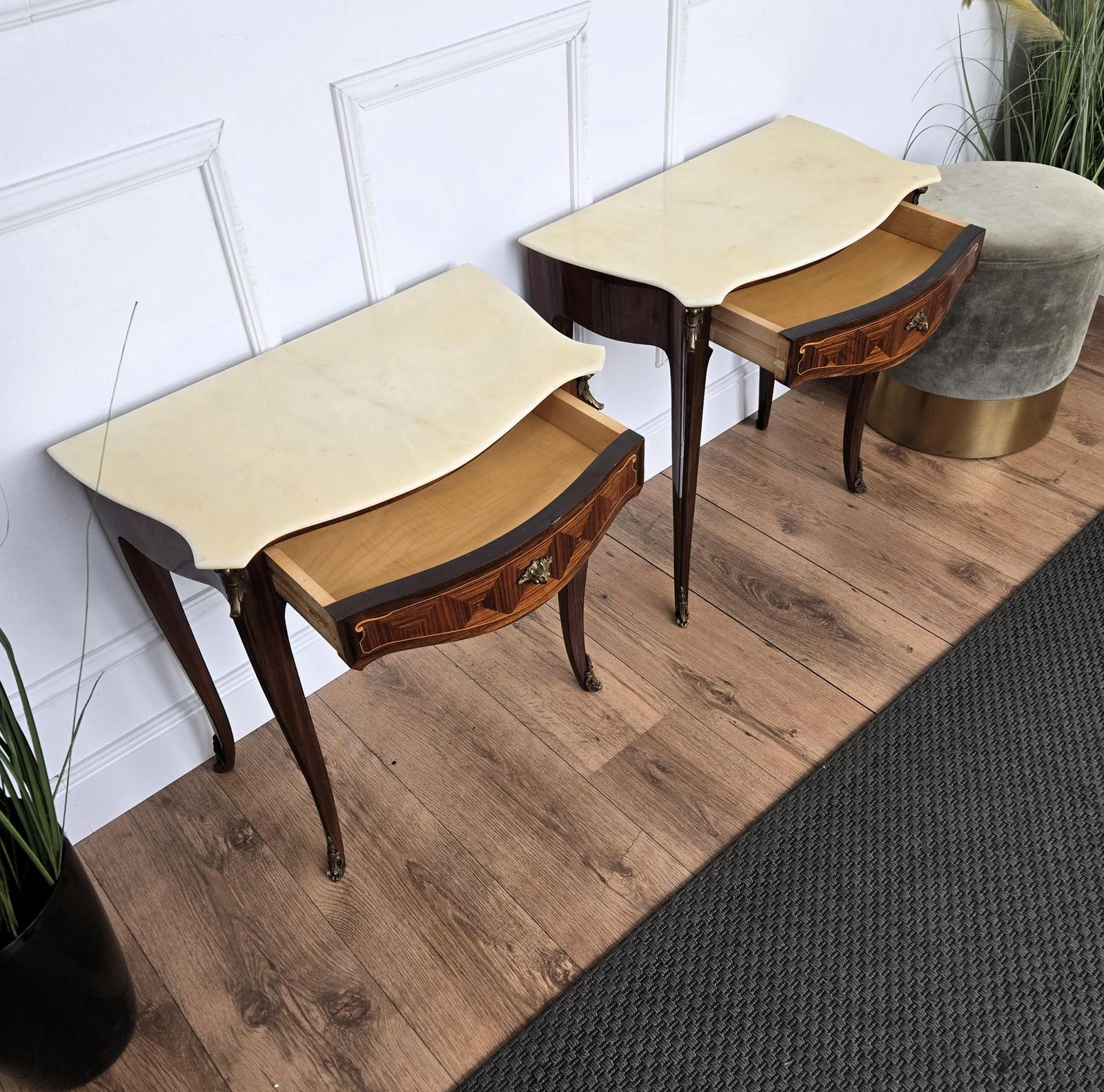 Pair Of Italian Mid Century Wood Marble Top Night Stands Bedside Tables photo buy