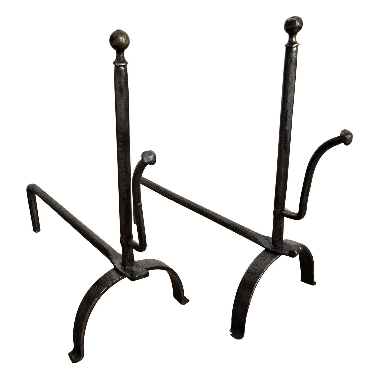 Pair Of Antique Italian Wrought Iron Andirons Fireplace Log Holder