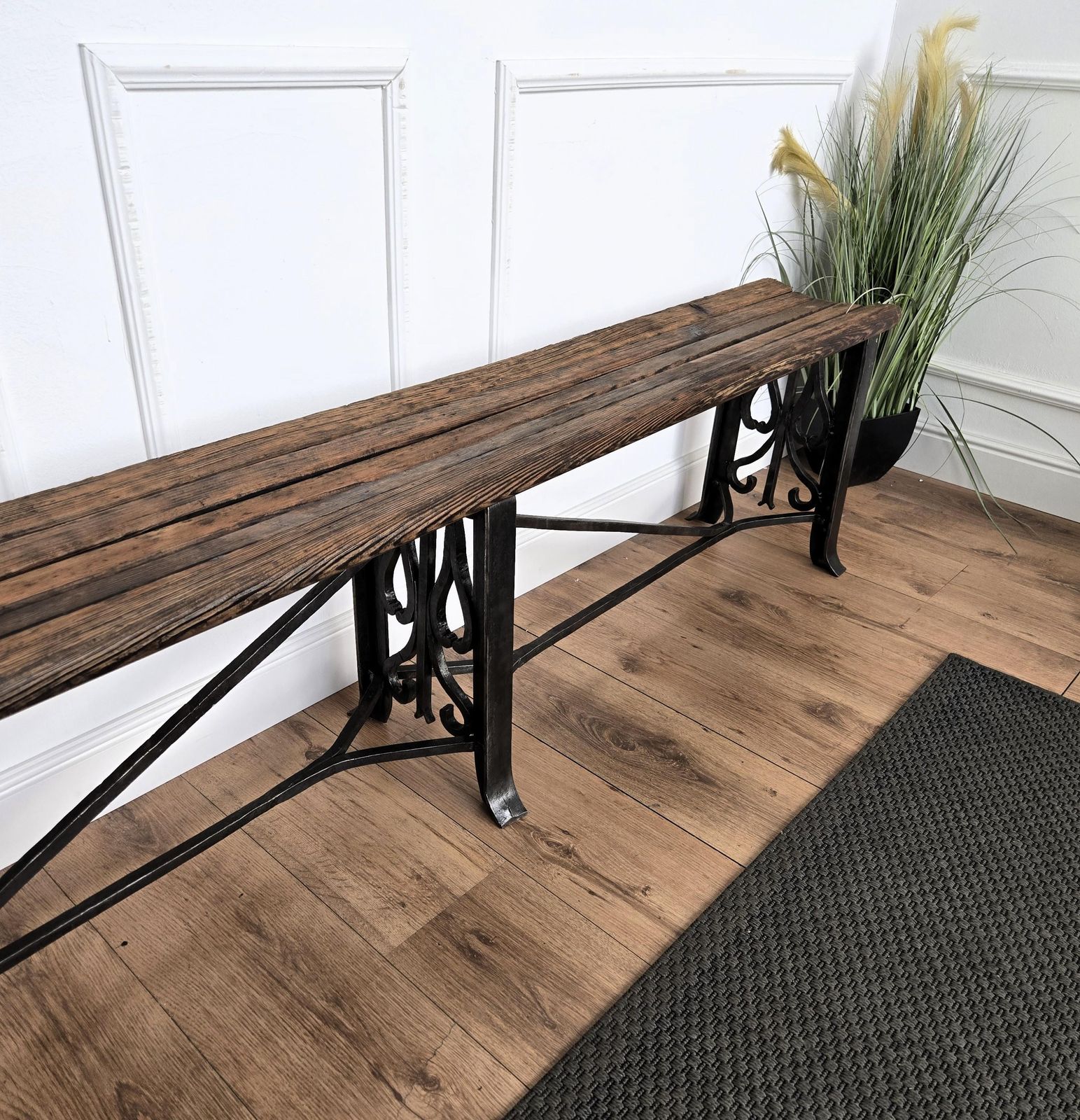 Antique Italian Cast Iron Slat Wooden Country Bench Side Table photo Garden Furniture