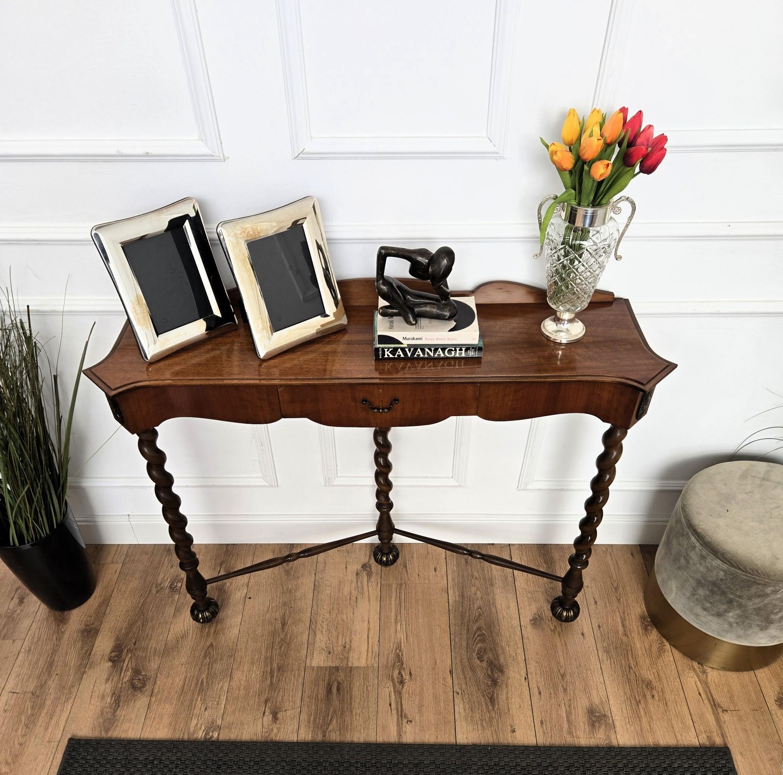 1960s Mid Century Modern Italian Barley Twisted Wood Wall Console Table photo for sale