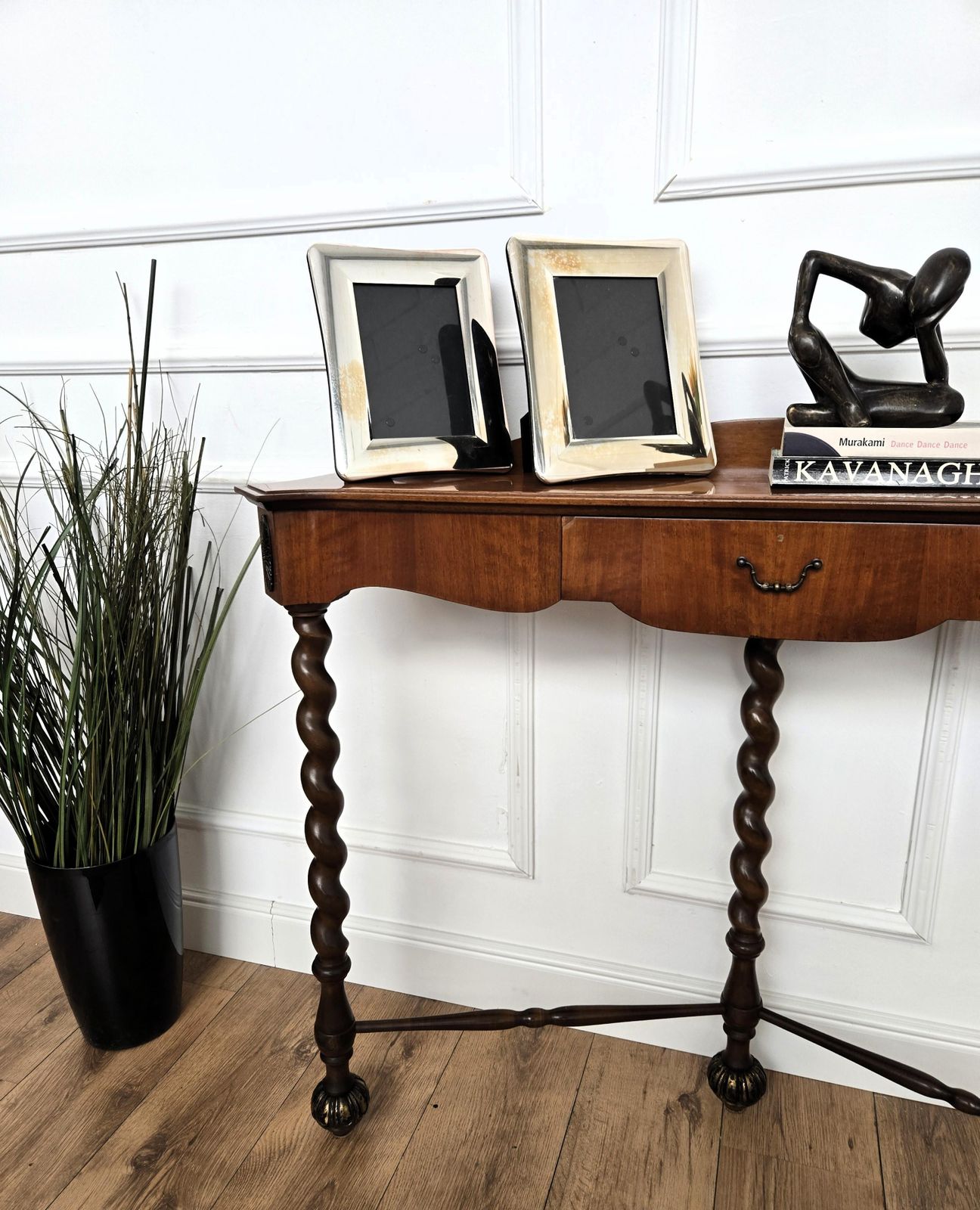 1960s Mid Century Modern Italian Barley Twisted Wood Wall Console Table photo 1328.0