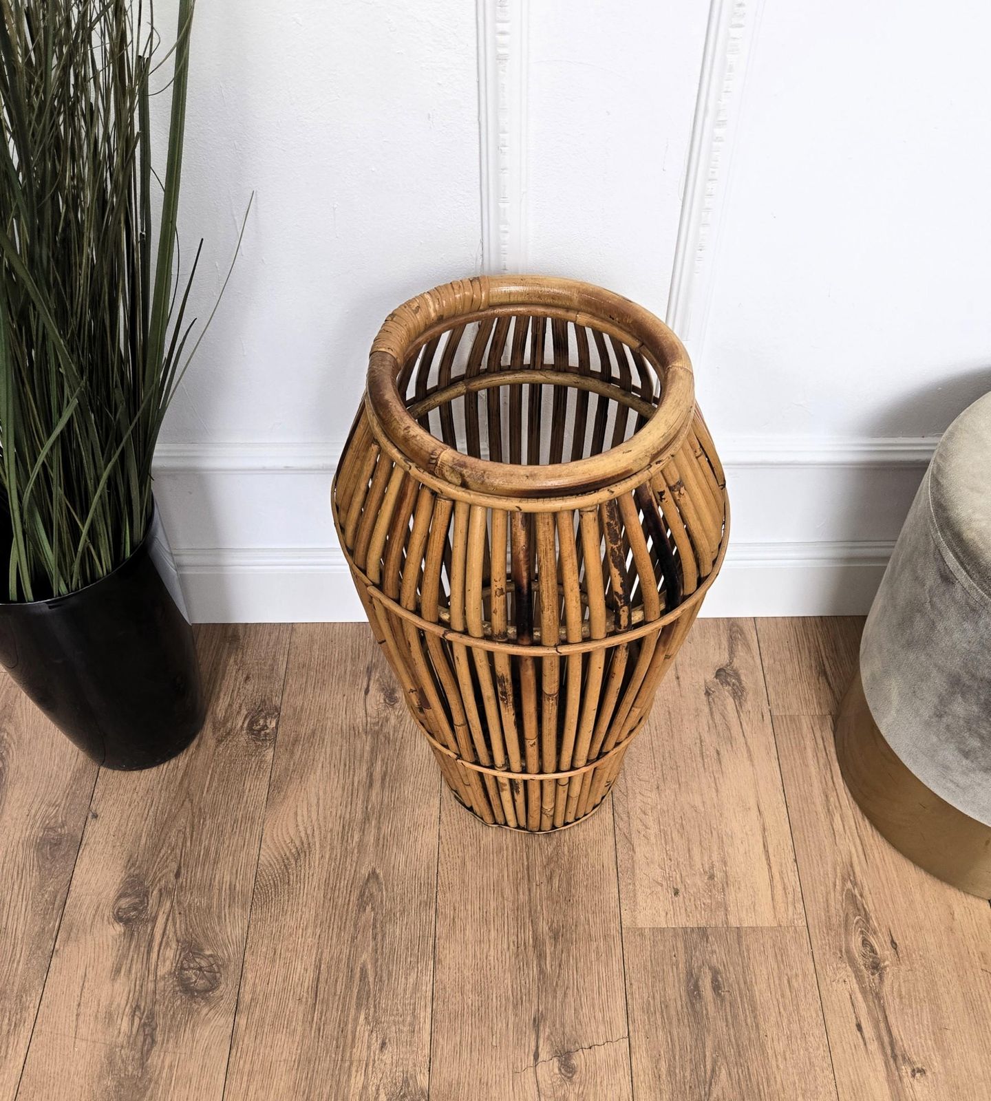 1960s, Italian Bamboo Rattan Bohemian French Riviera Umbrella Stand Rack photo Home Decor