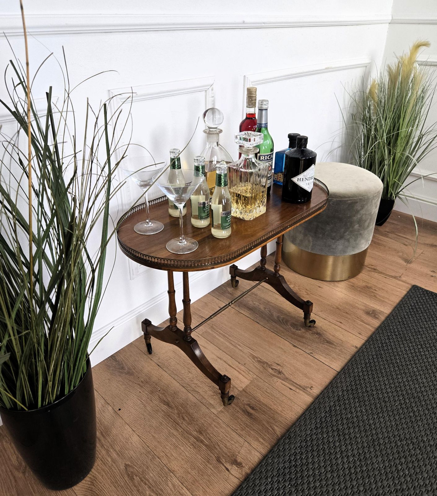 Mid Century Modern Italian Brass Wood Bar Cocktail Side Table Cart photo 1063.0