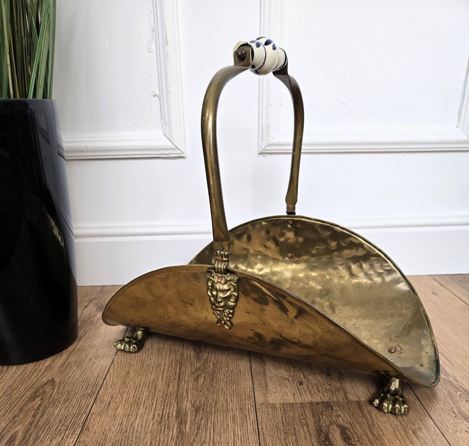 1970s Italian Gilt Brass Bronze Fireplace Wood Log Holder Rack photo for sale
