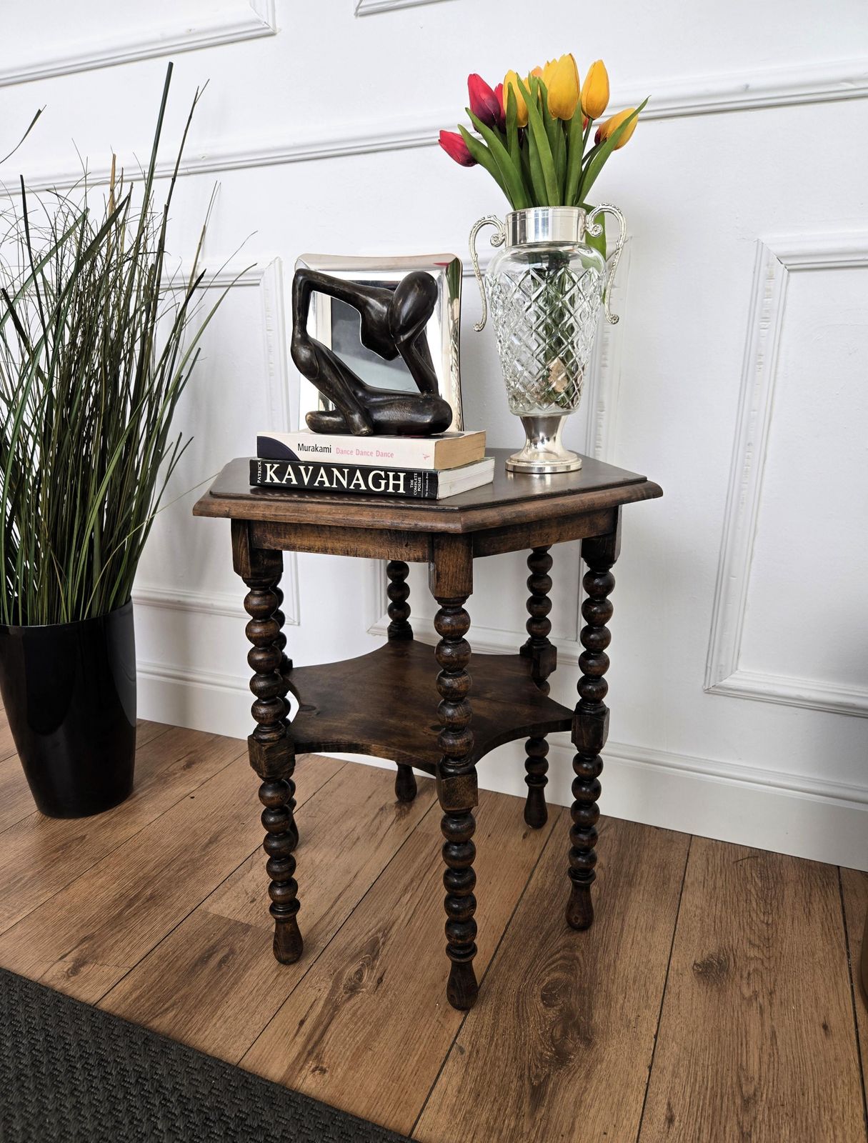 Antique Italian Hexagonal Walnut Side Table Or Stool With Bobbin Turned Legs photo furniture