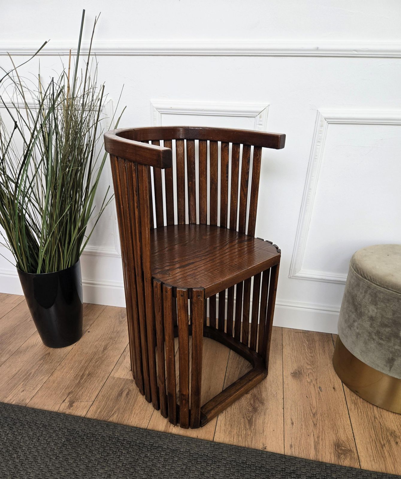 Mid Century Modern Italian Barrel Walnut Wood Side Lounge Chair photo furniture