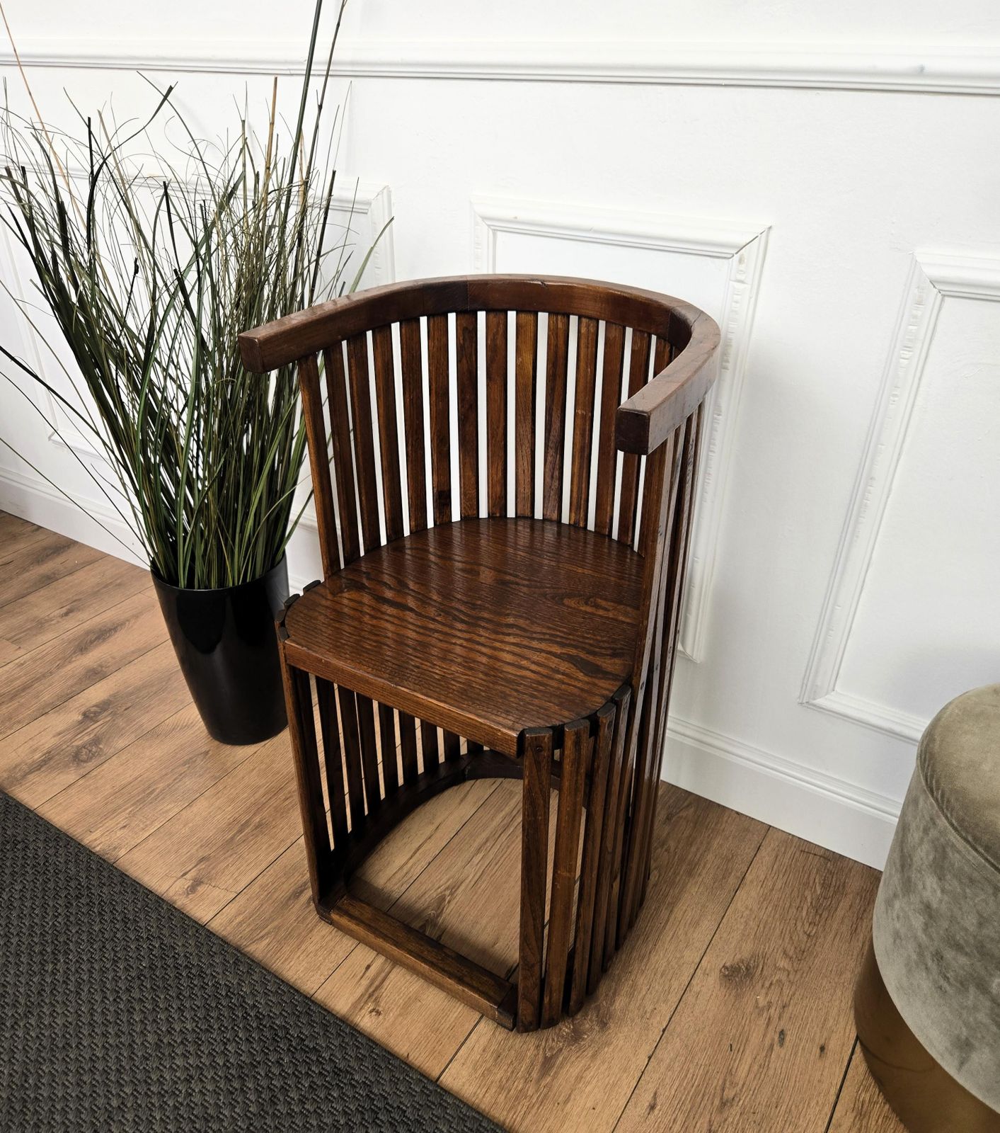 Mid Century Modern Italian Barrel Walnut Wood Side Lounge Chair photo Furniture
