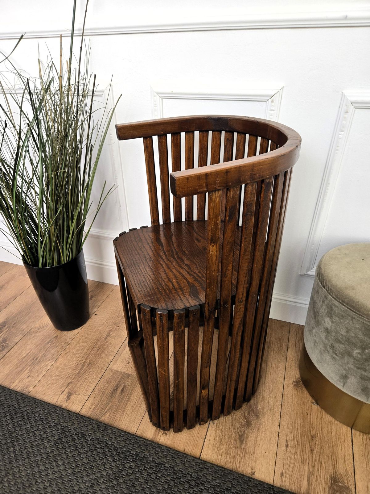 Mid Century Modern Italian Barrel Walnut Wood Side Lounge Chair photo vinterior
