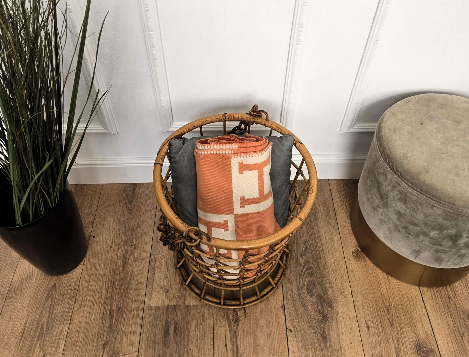 1960s Italian Bamboo Rattan Bohemian French Riviera Basket photo Home Decor
