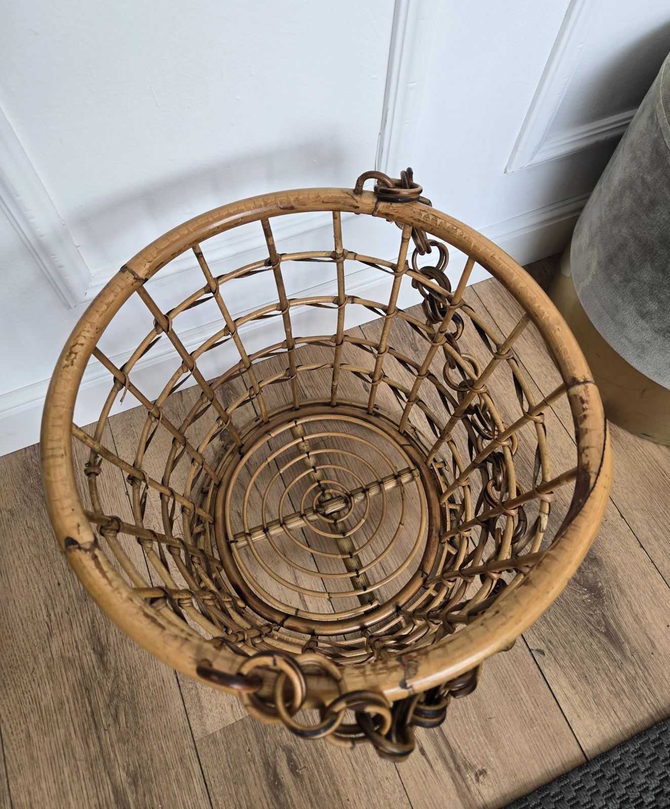1960s Italian Bamboo Rattan Bohemian French Riviera Basket photo vinterior