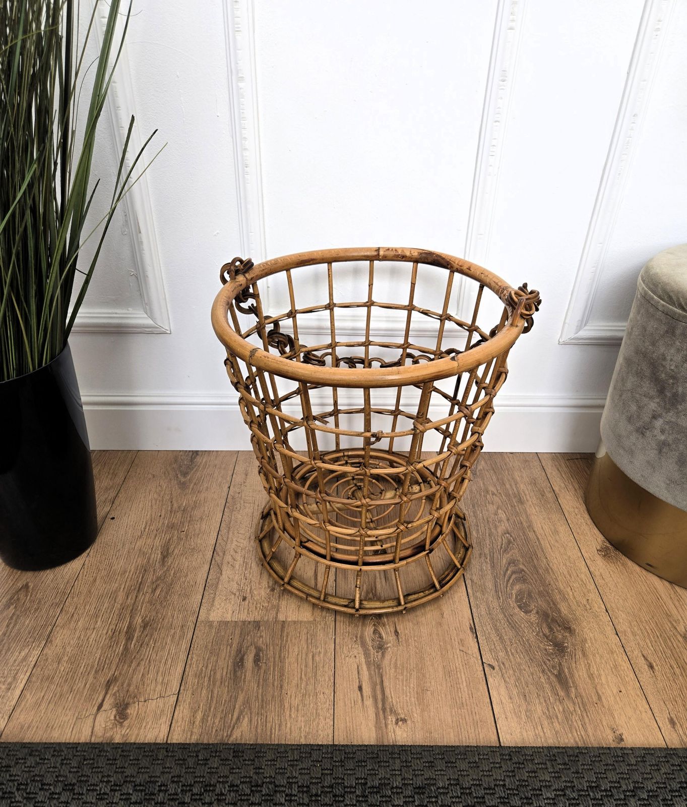 1960s Italian Bamboo Rattan Bohemian French Riviera Basket photo vintage