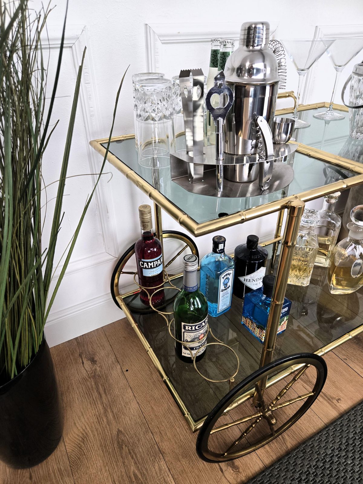 Mid Century Hollywood Regency Two Tier Brass And Glass Bar Cart, Italy, 1970s photo buy