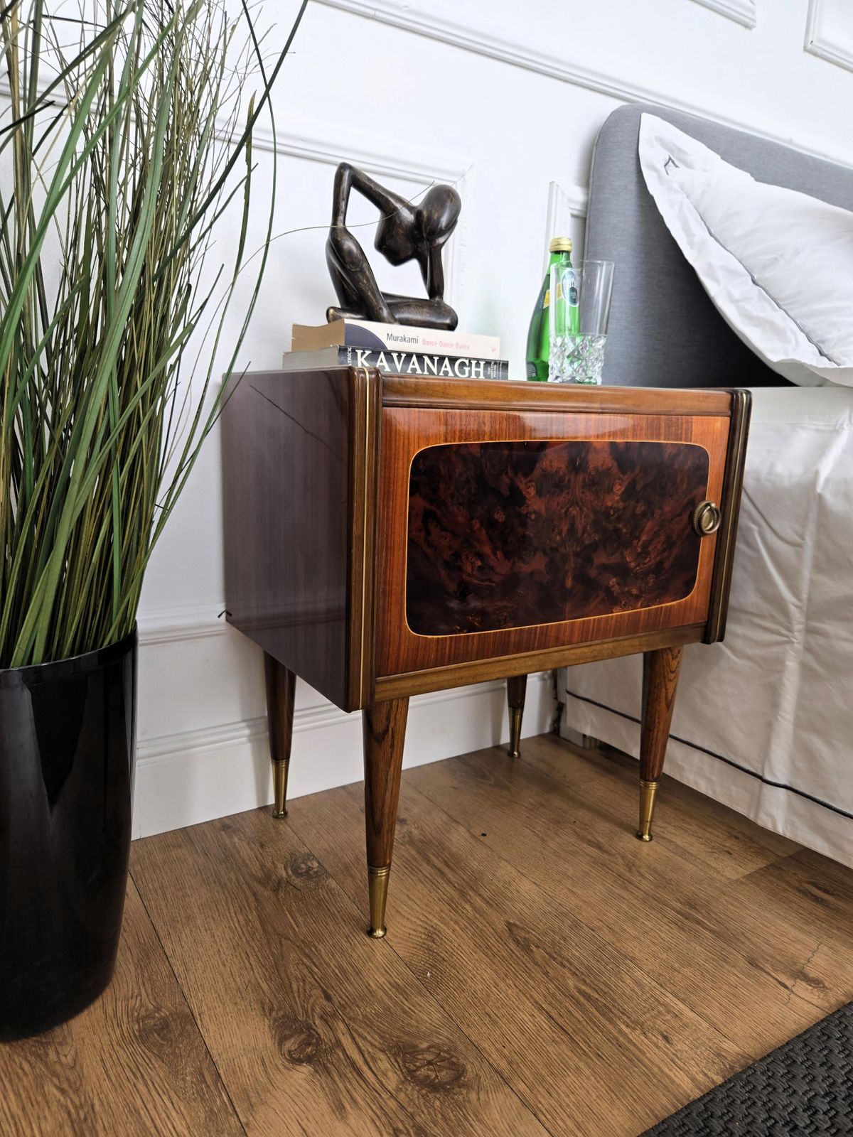 Pair Of Mid Century Italian Art Deco Nightstands Bedside Tables Walnut Glass Top photo furniture