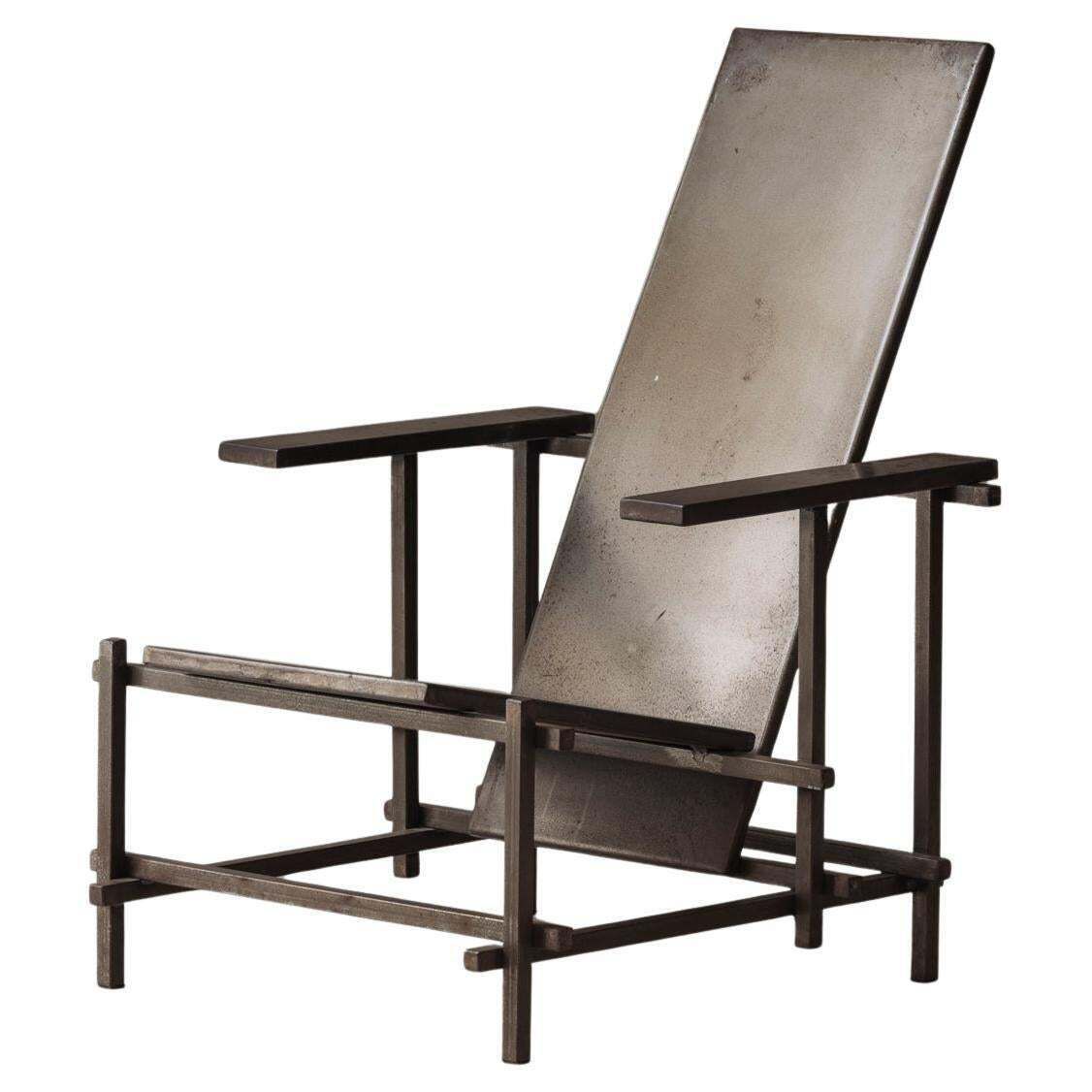 Unconventional Modernist Metal Armchair, In The Manner Of Gerrit Rietveld, 1980s