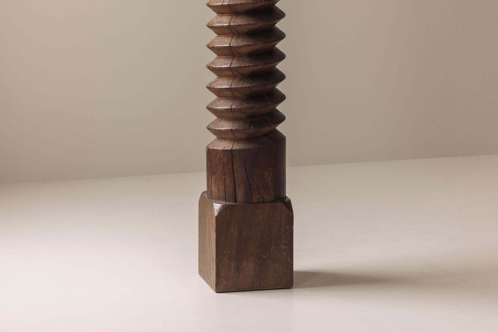 Large French Turned Oak Pedestal In The Taste Of Charles Dudouyt, France 1930s. photo for sale