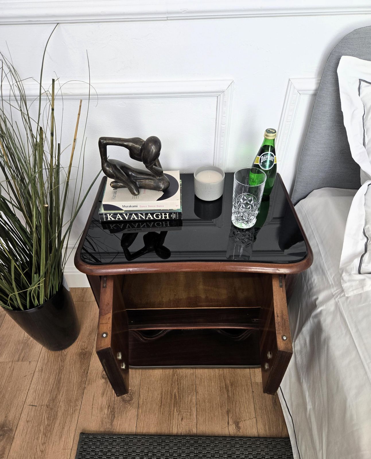 Pair Of Mid Century Italian Liberty Night Stands Bedside Tables Walnut Glass Top photo Furniture