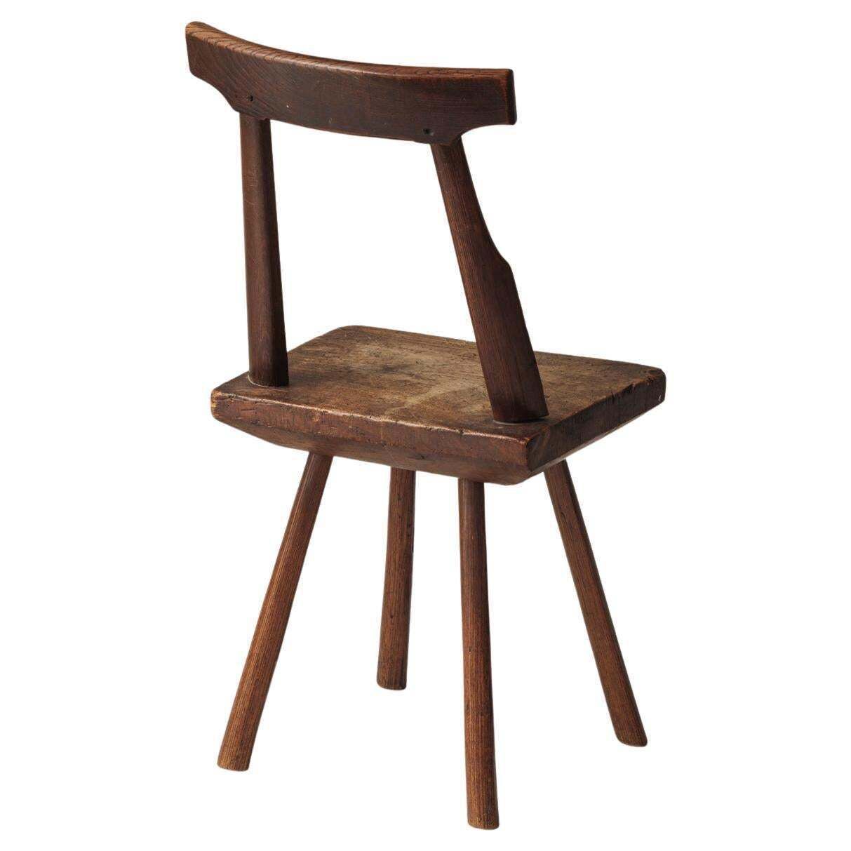 Early 19th Century Sculptural French Side Chair In Solid Oak.