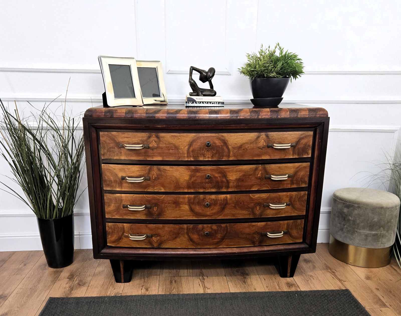 1940s Italian Art Deco Burl Wood Bronze Chest Of Drawers Credenza Sideboard photo furniture