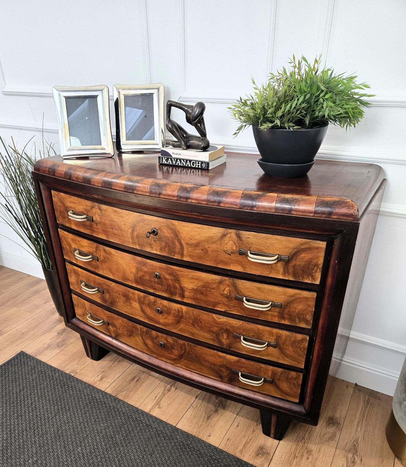 1940s Italian Art Deco Burl Wood Bronze Chest Of Drawers Credenza Sideboard photo for sale