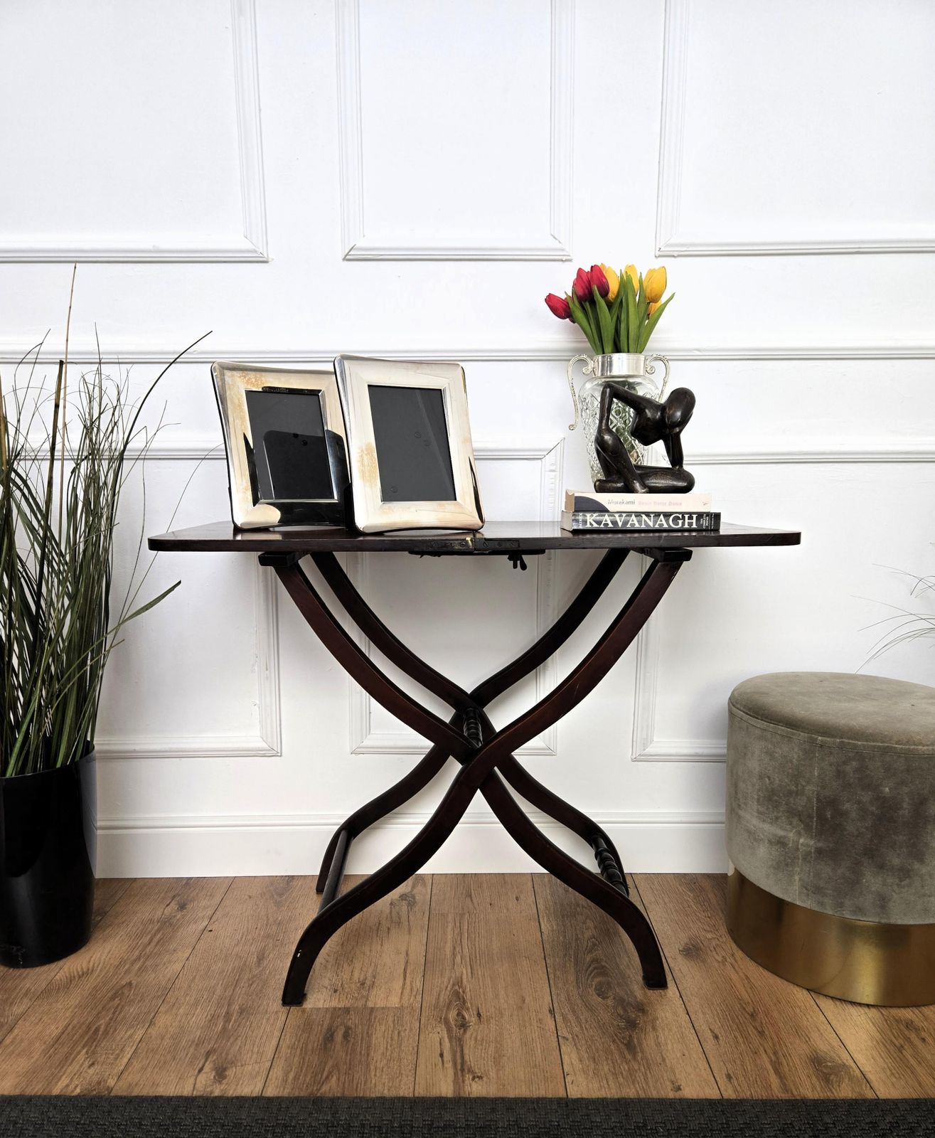 19th Century English Mahogany Folding Campaign Coaching Table Serpentine Legs photo furniture