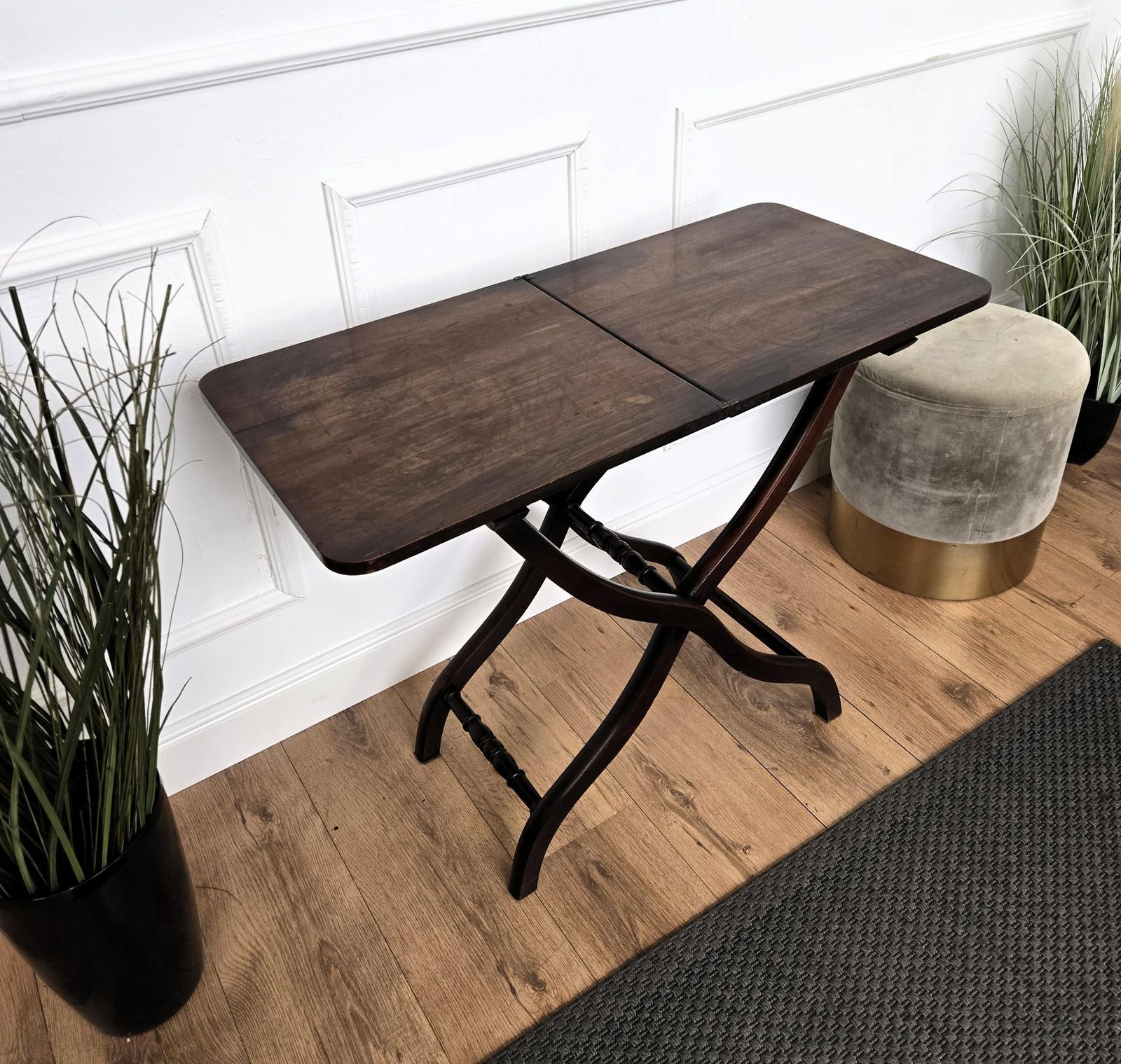 19th Century English Mahogany Folding Campaign Coaching Table Serpentine Legs photo vintage