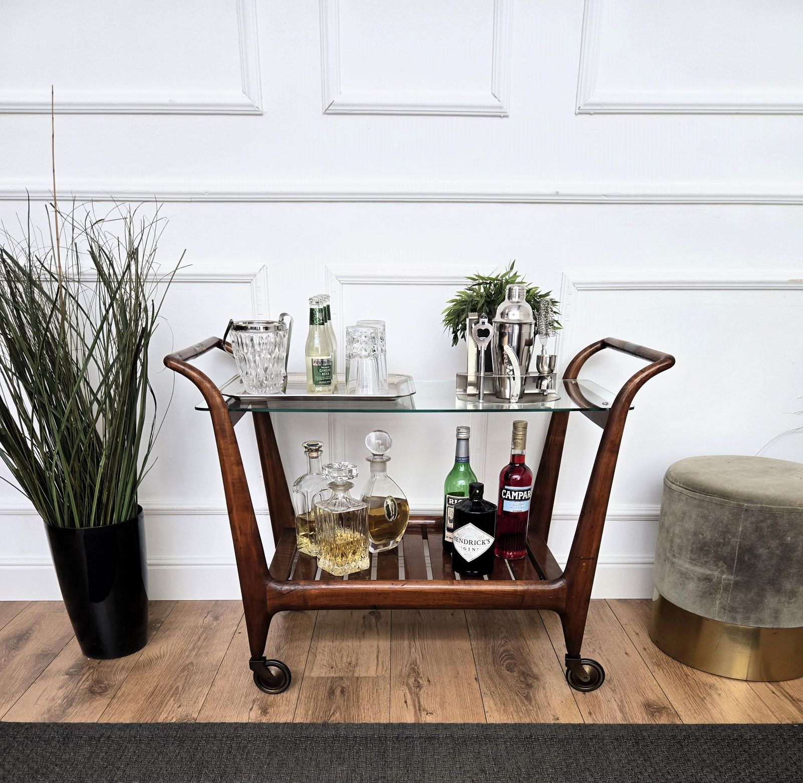 1950s Art Deco Mid Century Italian Wood And Brass Dry Bar Cabinet Liquor Cart photo furniture
