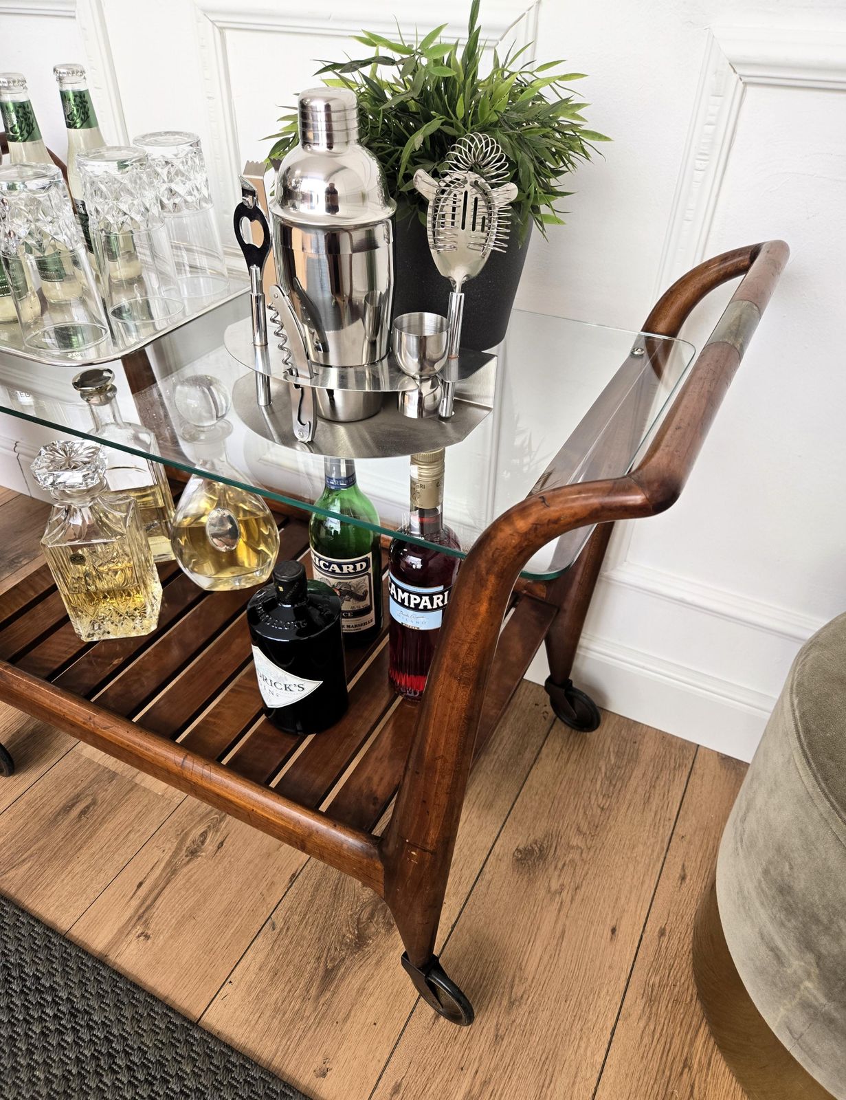 1950s Art Deco Mid Century Italian Wood And Brass Dry Bar Cabinet Liquor Cart photo buy