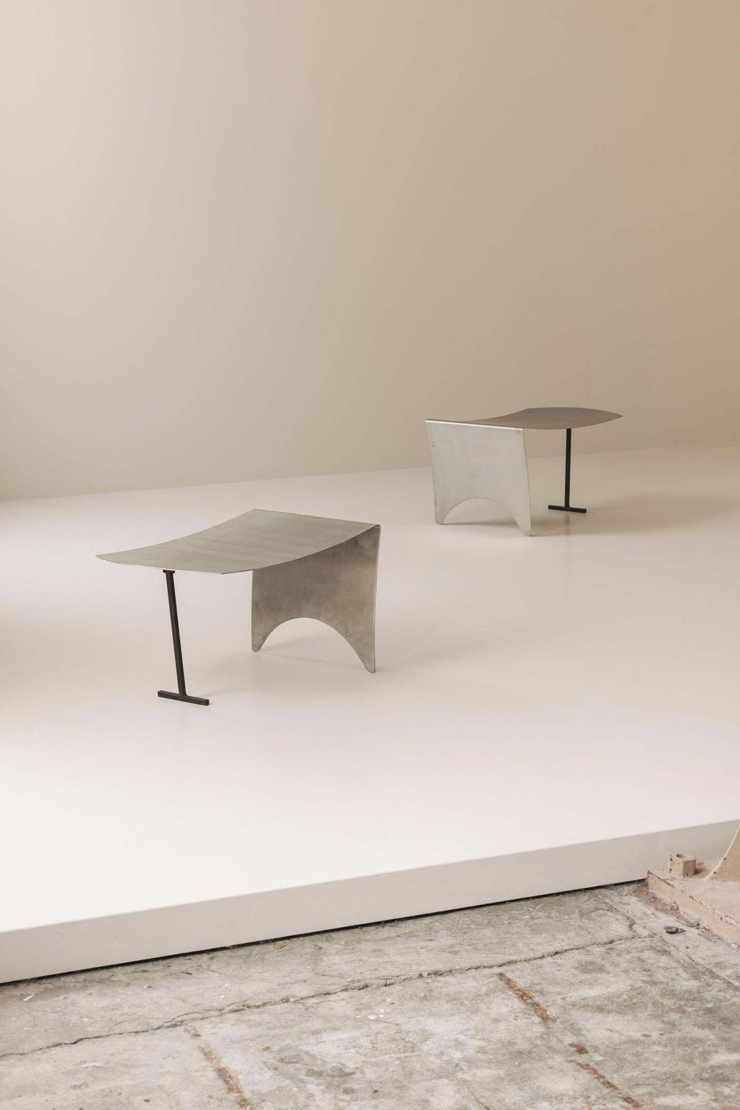 A Striking Set Modernist Curved Metal Stools From France, Dating To The 1980s. photo Furniture