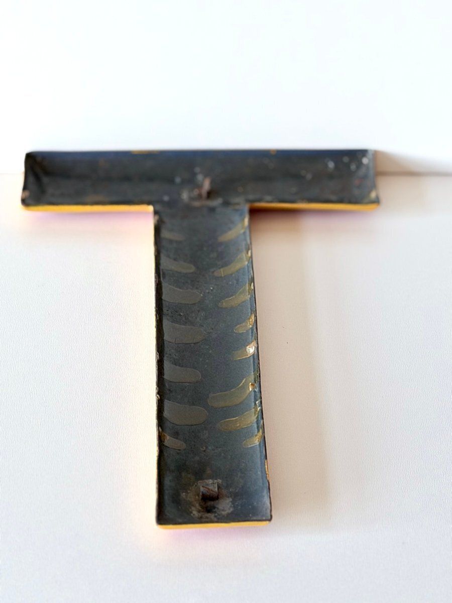 Industrial Enamel Letter T, 1960 photo vintage