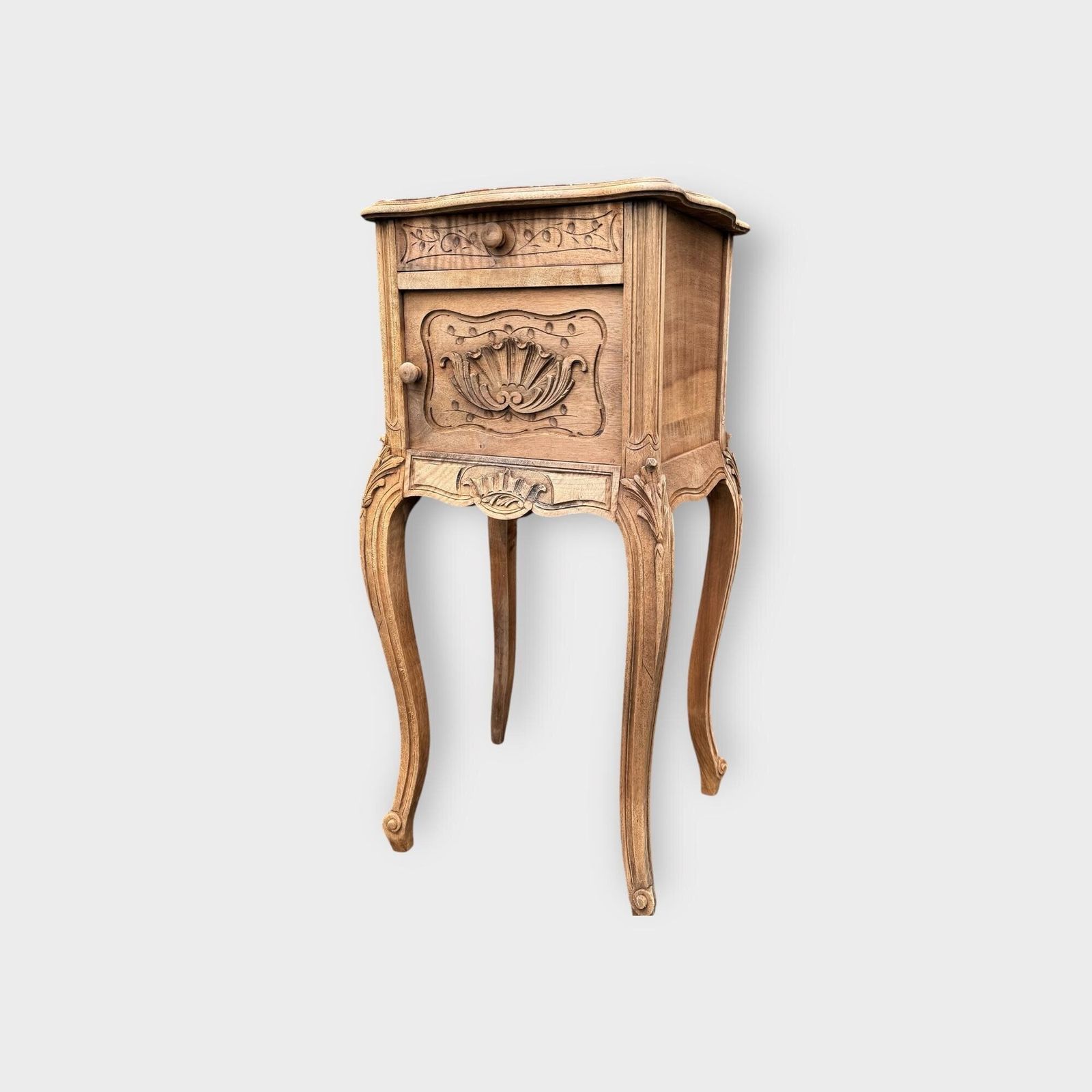 Antique French Stripped Oak Ornate Bedside Table With Marble Inlay Large French Pot Cupboard With Marble Top