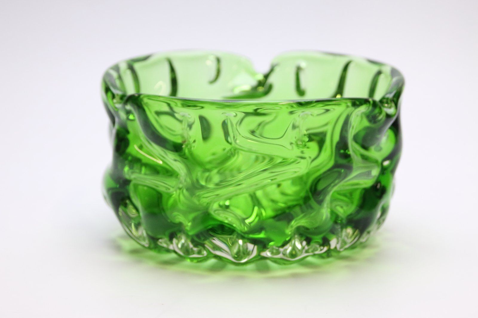 Green Glass Bowl By Pavel Hlava For Crystalex Novy Bor, Czech, 1960s photo Home Decor