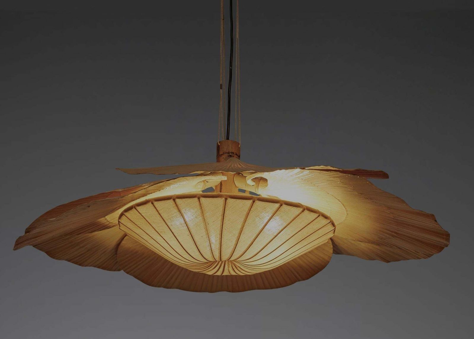 Rare Uchiwa Hana Chandelier By Ingo Maurer   Japanese Paper And Bamboo, 1970s photo buy