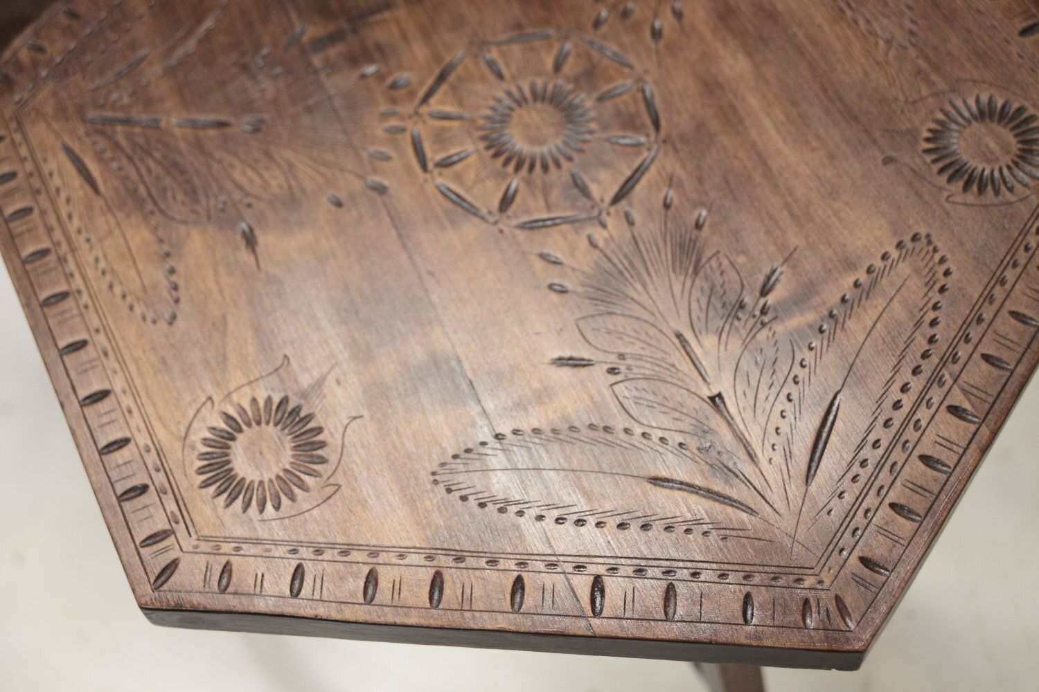 Hand Carved Folk Table And Stools, Former Czechoslovakia, 1960s, Set Of 3 photo furniture