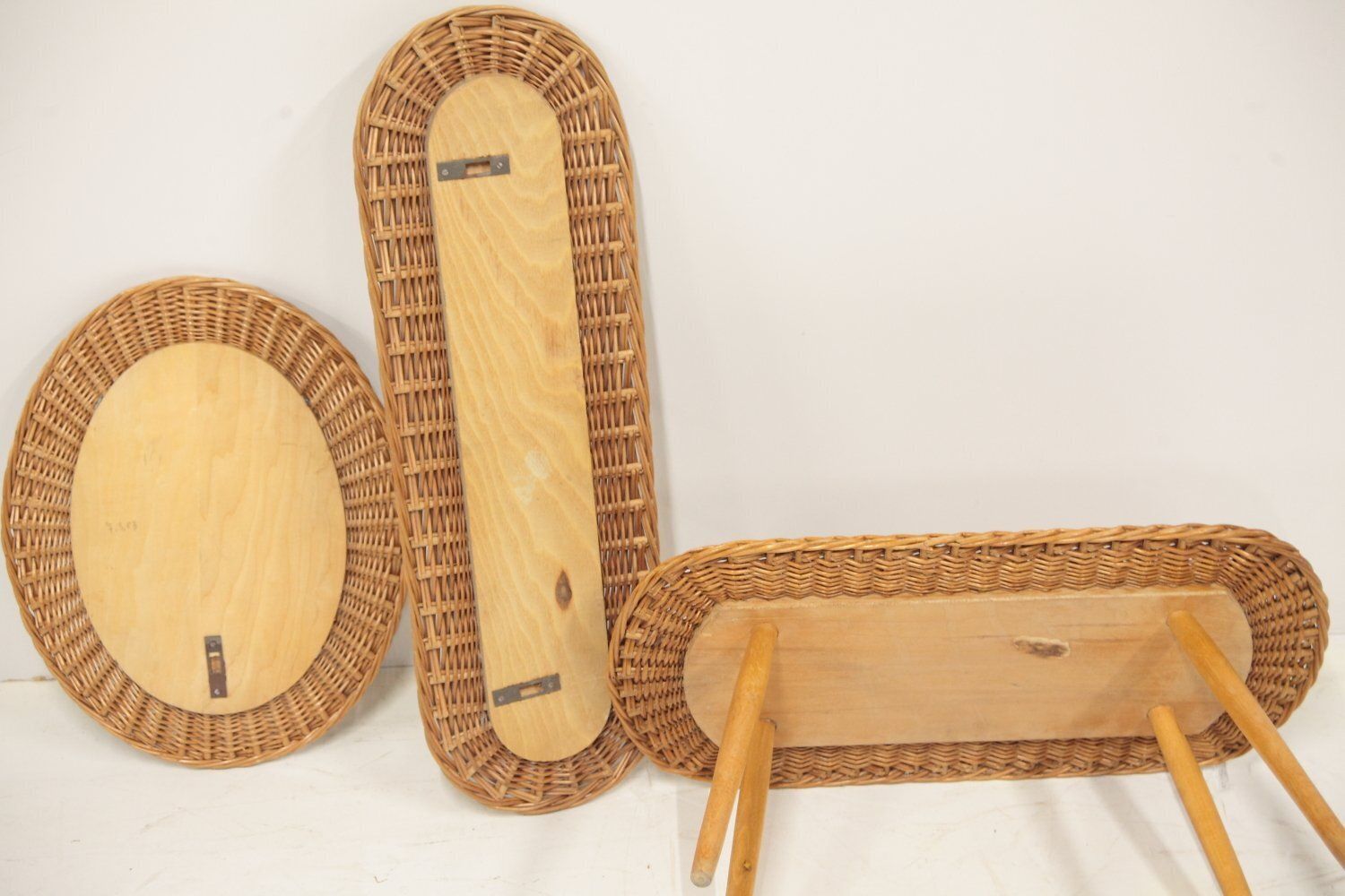 photo furniture Mid Century Wicker Set Of Stool, Mirror And Coat Hanger, Former Czechoslovakia, 1970s, Set Of 3