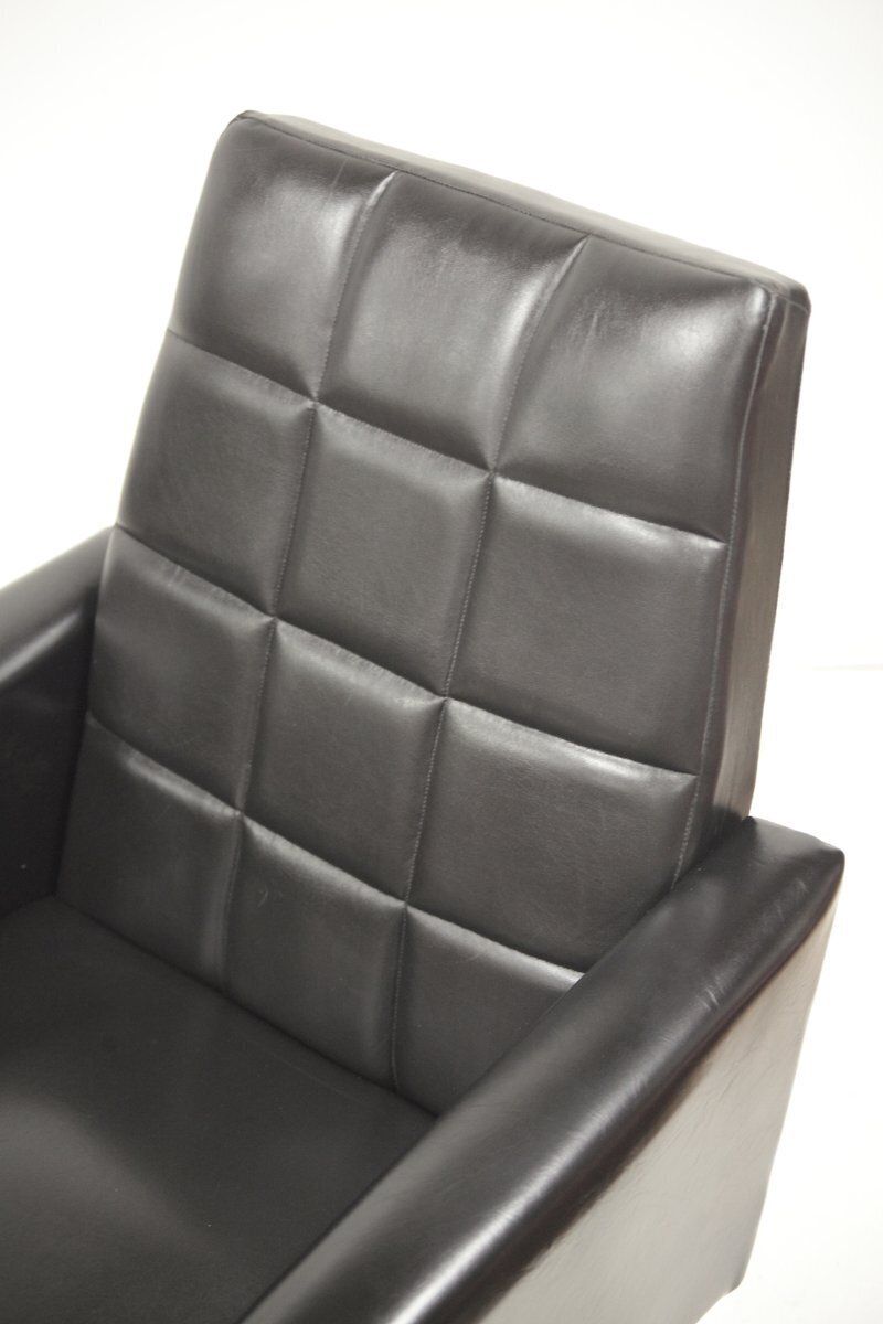 Set Of Mid Century Black Faux Leatherette Swivel Armchairs, Formere Czechoslovakia, 1970s photo vintage