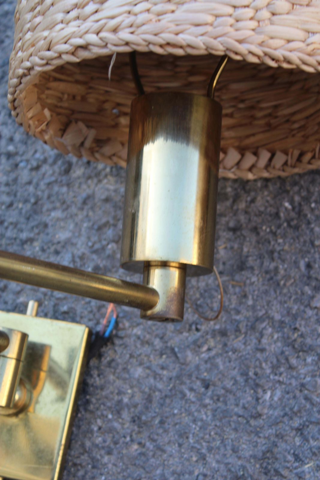 photo furniture Pair Of Bedside Lamps In Brass And Straw Italy 1970s Directional