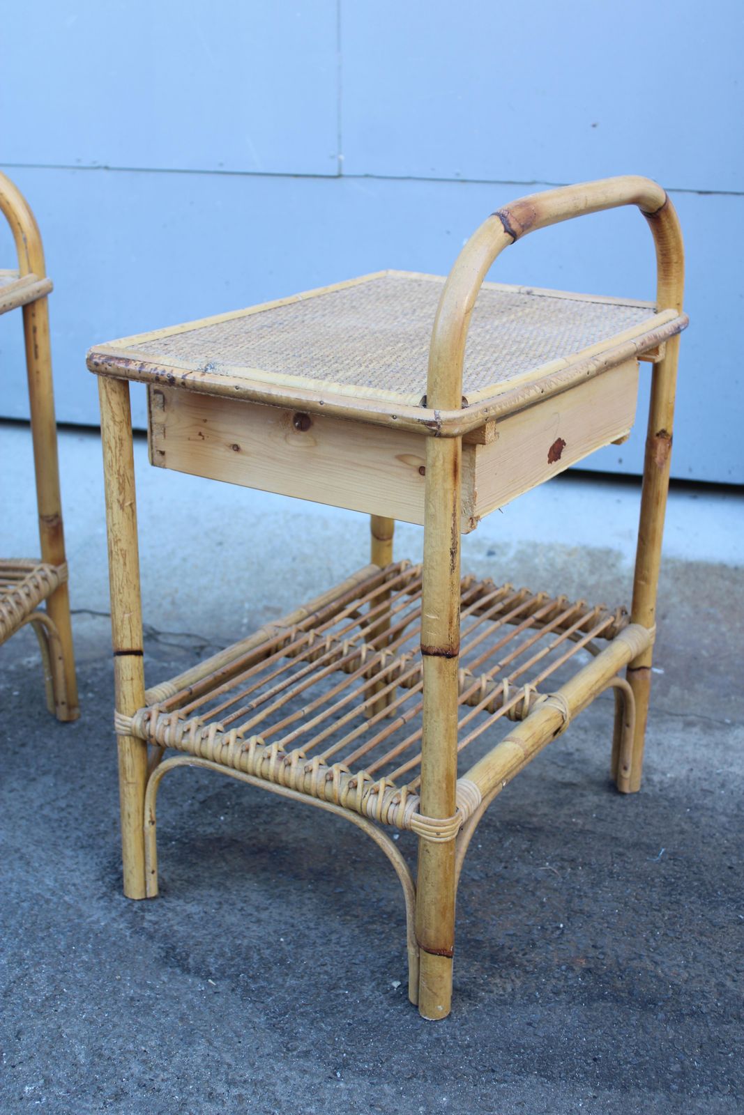 Pair Of Italian Bamboo Nightstands With Drawer And Shelf 1970 photo buy