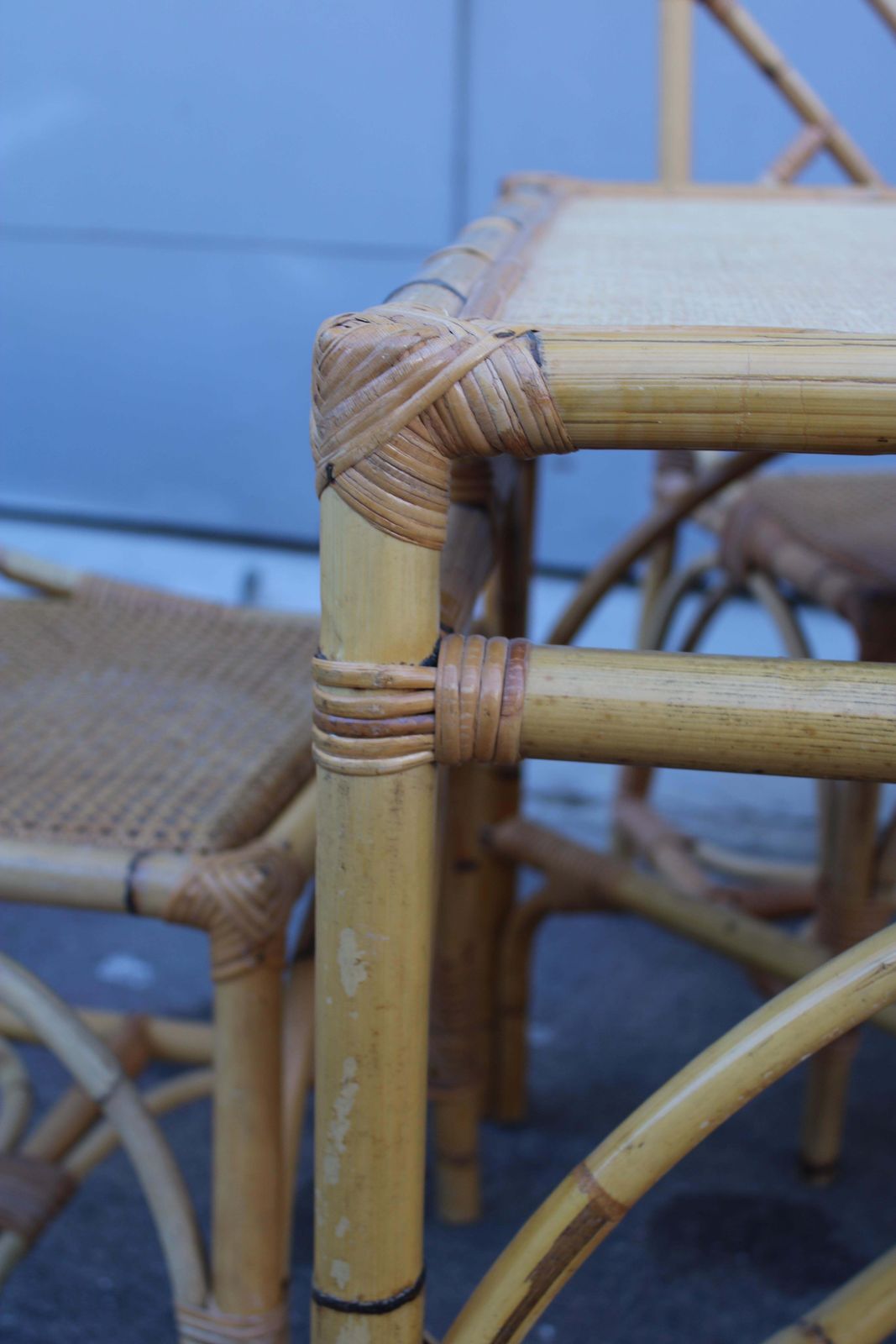 photo furniture Square Dining Table With Chairs In Bamboo Southern Nurseries 1970s