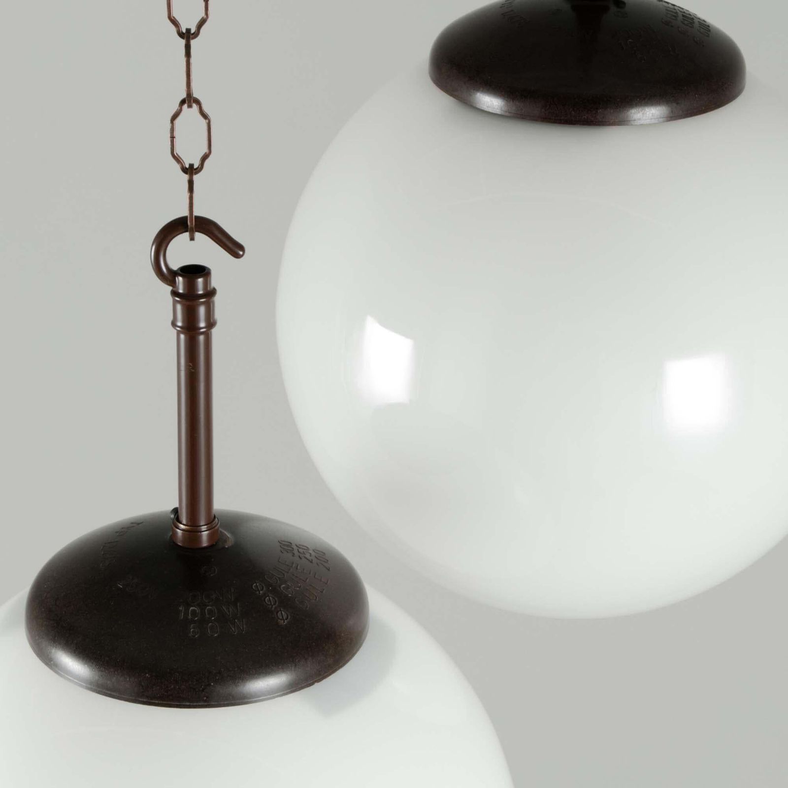 Mid Century Czech Milk Glass / Opaline Glass Globe Pendant Lights photo vinterior