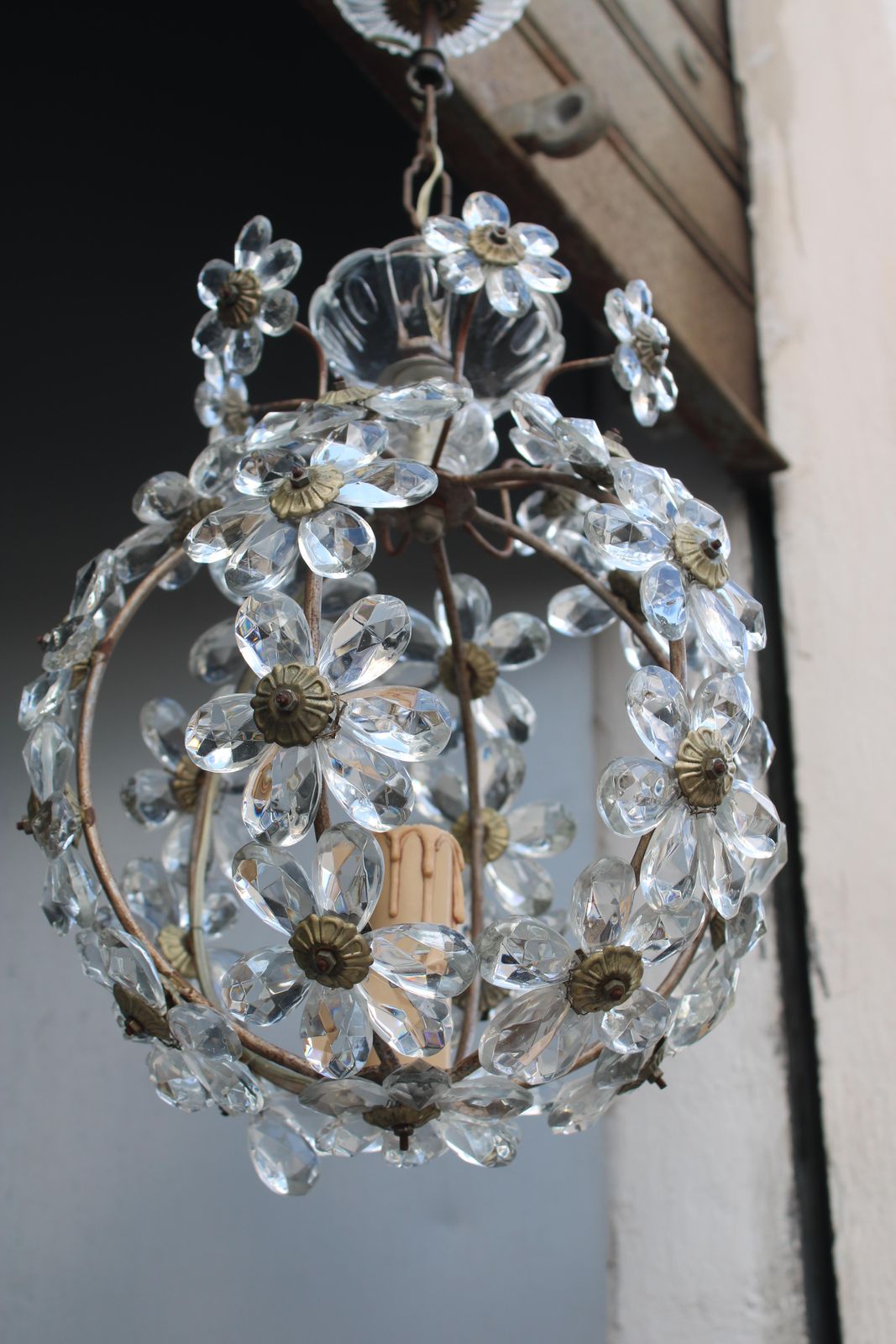 Ball Pendant Chandelier With Crystals France 1950s photo buy