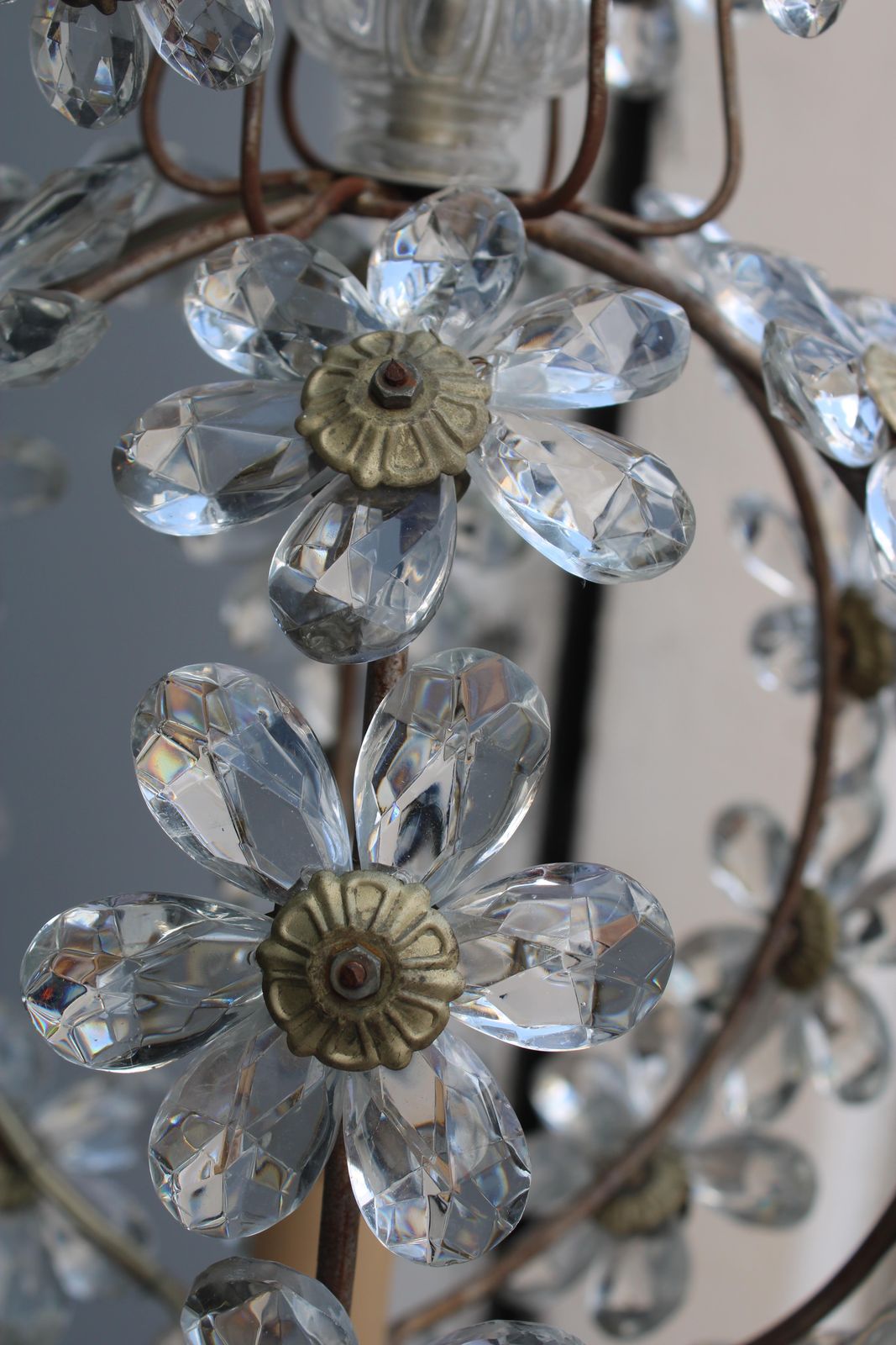 photo for sale Ball Pendant Chandelier With Crystals France 1950s