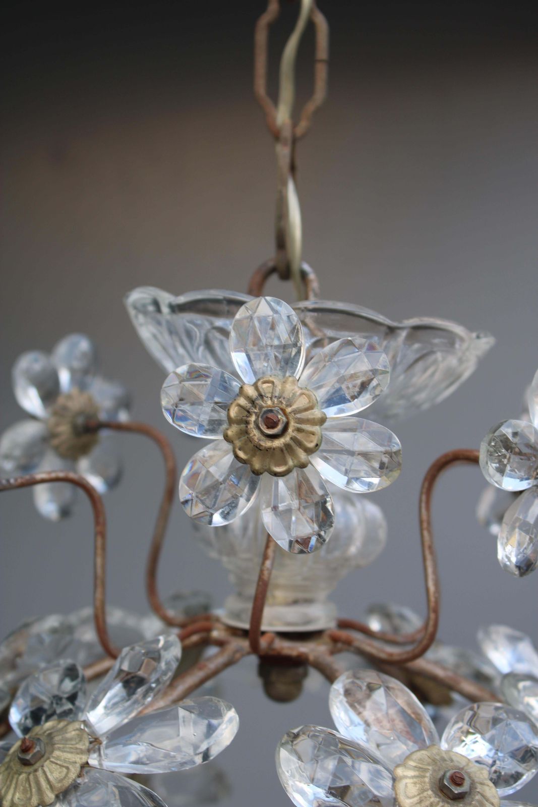 photo vinterior Ball Pendant Chandelier With Crystals France 1950s