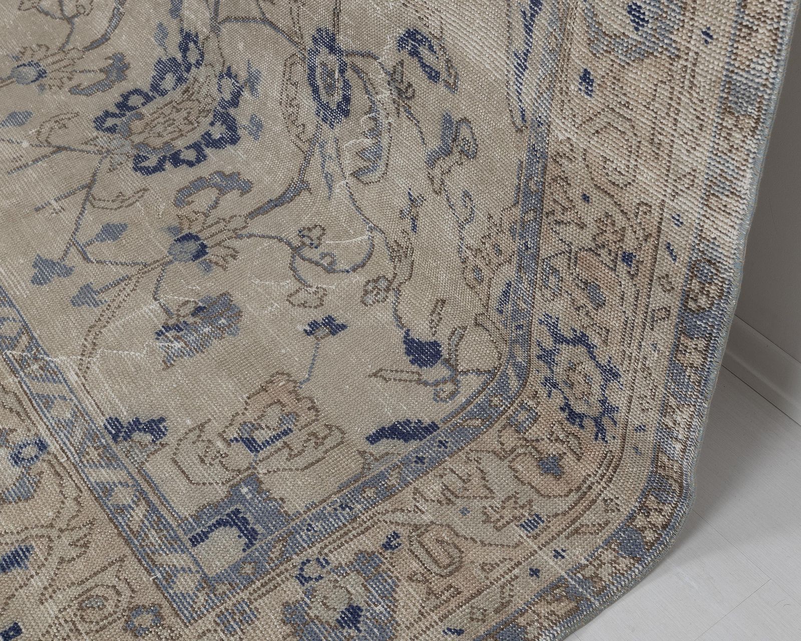 7x10 Vintage Rug, Turkish Rug Blue Beige Floral, Large Handmade Wool Area Carpet photo buy