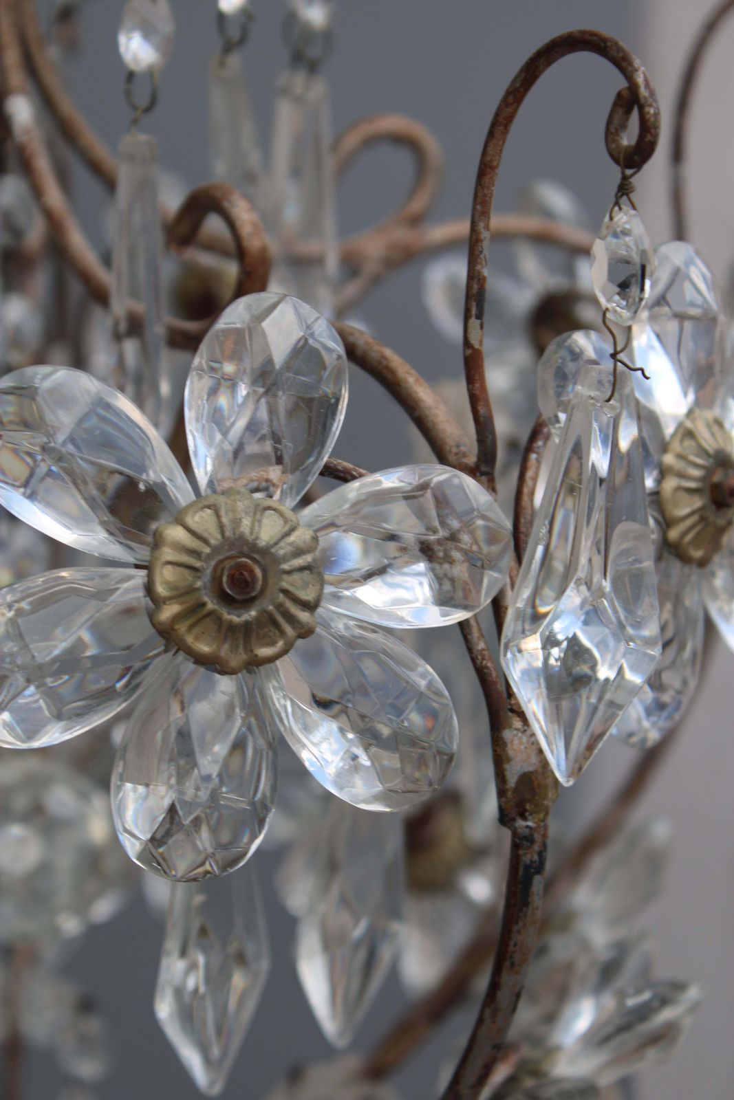 Decorative French Metal And Crystal Laterna 1950 Made In France photo vintage