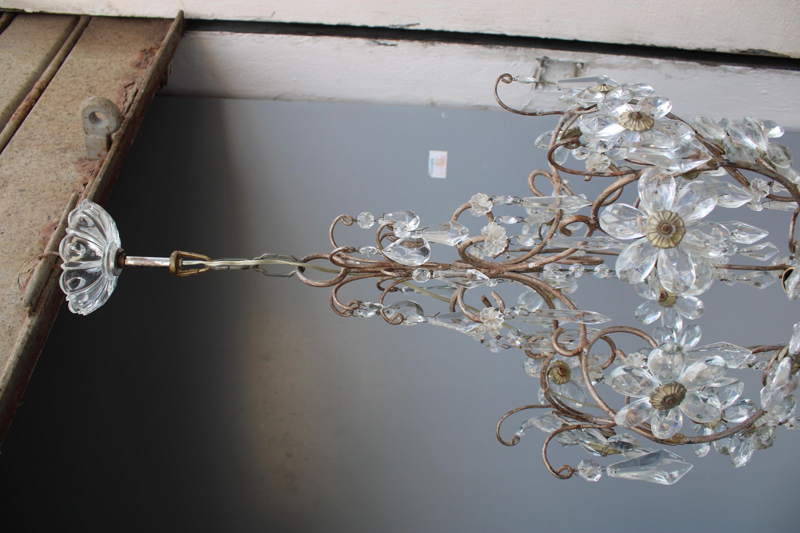 photo for sale Decorative French Metal And Crystal Laterna 1950 Made In France