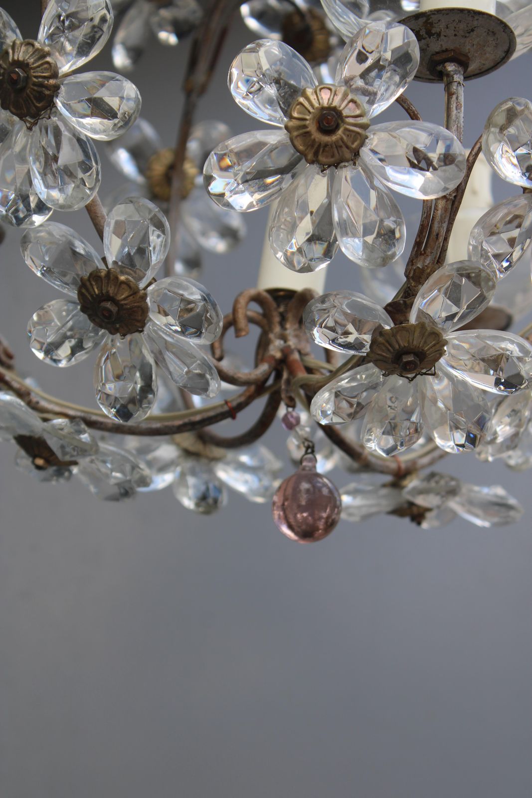 Metal And Crystal Lantern French 1950s Mid Century France Design photo vintage