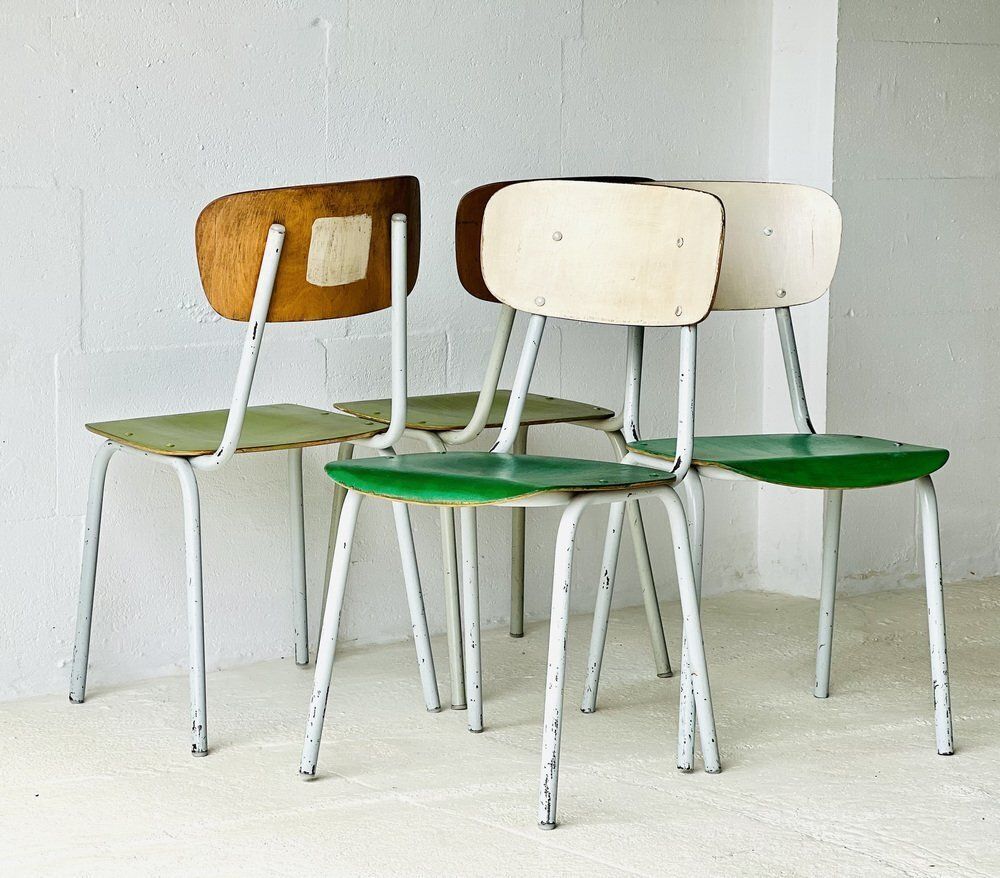 Vintage School Chairs, Set Of 4 photo for sale